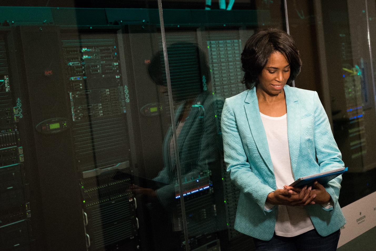 A person managing a server room